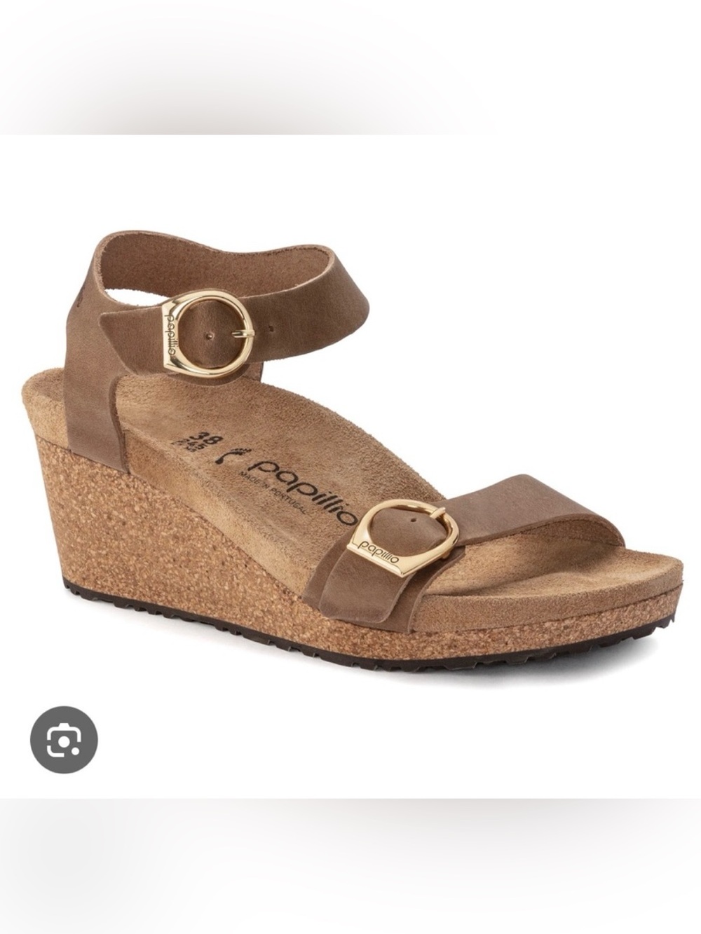 Papillio by Birkenstock Soley brown leather wedges, size 37